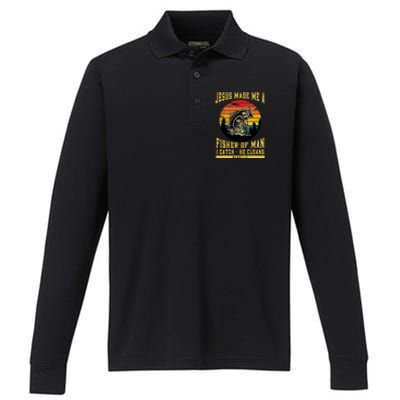 Christian Fisherman Jesus Made Me A Fisher Of Man Religious Performance Long Sleeve Polo