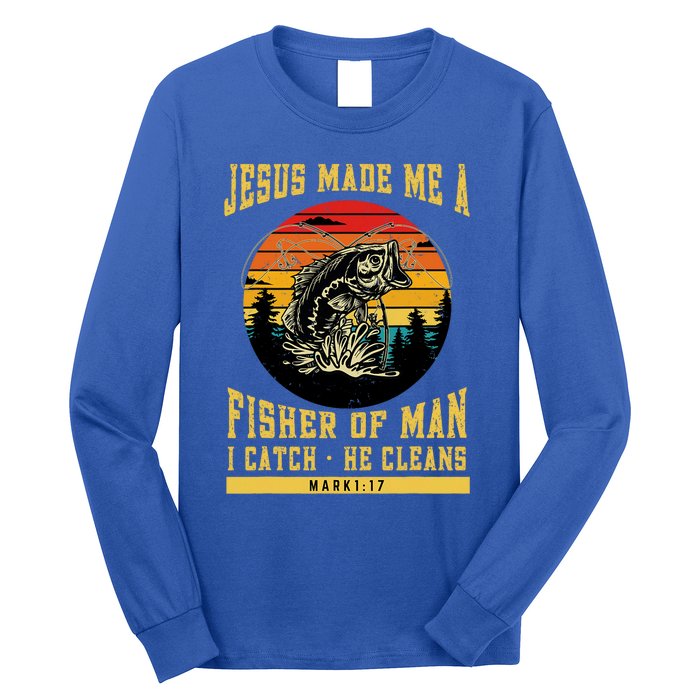 Christian Fisherman Jesus Made Me A Fisher Of Man Religious Long Sleeve Shirt