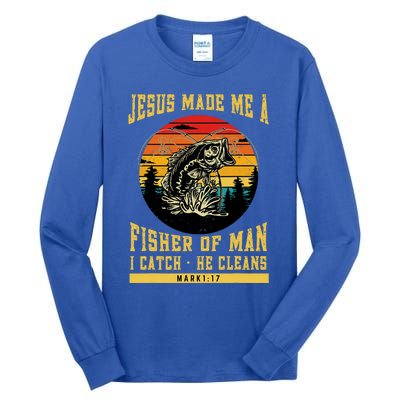 Christian Fisherman Jesus Made Me A Fisher Of Man Religious Tall Long Sleeve T-Shirt