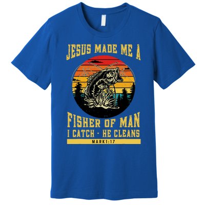 Christian Fisherman Jesus Made Me A Fisher Of Man Religious Premium T-Shirt