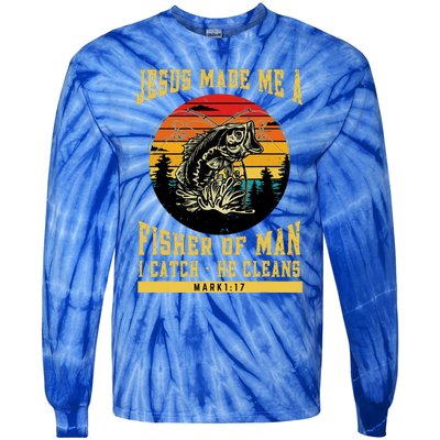 Christian Fisherman Jesus Made Me A Fisher Of Man Religious Tie-Dye Long Sleeve Shirt