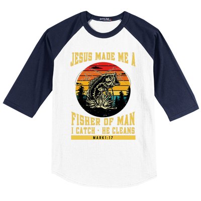 Christian Fisherman Jesus Made Me A Fisher Of Man Religious Baseball Sleeve Shirt