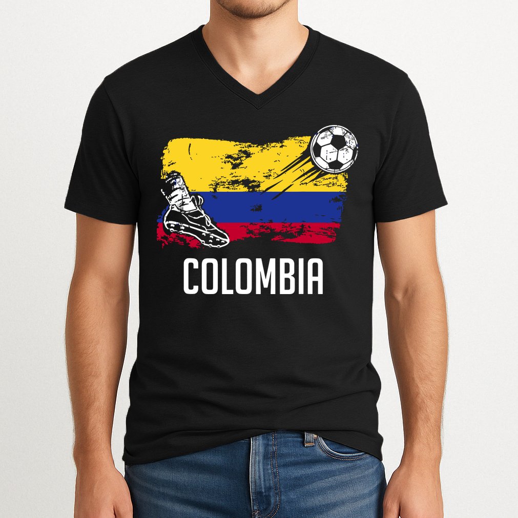 Colombia Flag Jersey Colombian Soccer Team Colombian V-Neck T-Shirt