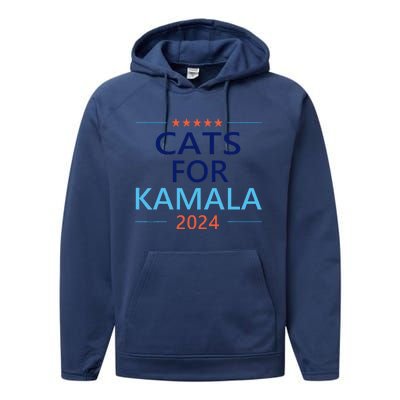 Cats For Kamala Harris 2024 Childless Cat Lady Jd Vance Performance Fleece Hoodie