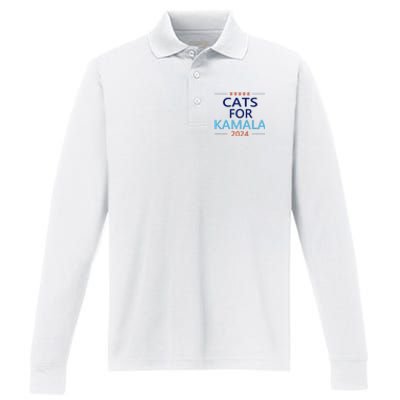 Cats For Kamala Harris 2024 Childless Cat Lady Jd Vance Performance Long Sleeve Polo