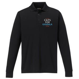 Cats For Kamala Harris 2024 Childless Cat Lady Jd Vance Performance Long Sleeve Polo