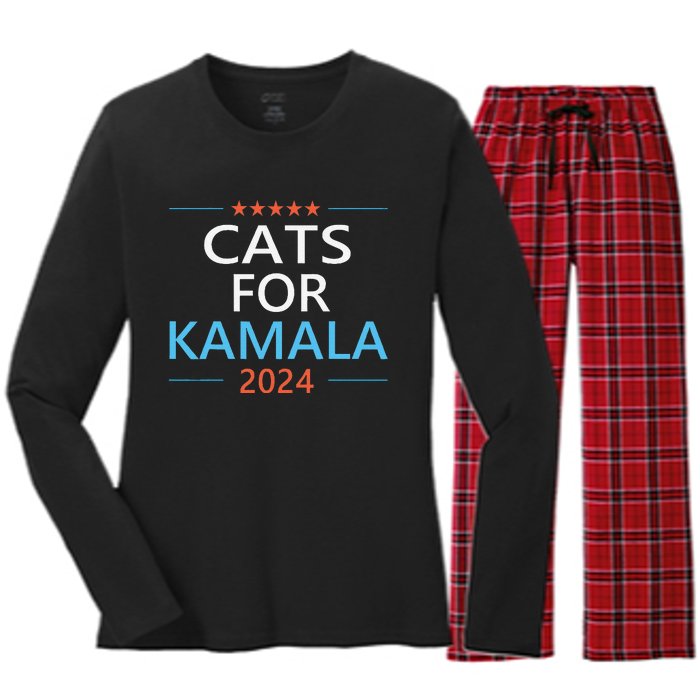 Cats For Kamala Harris 2024 Childless Cat Lady Jd Vance Women's Long Sleeve Flannel Pajama Set 