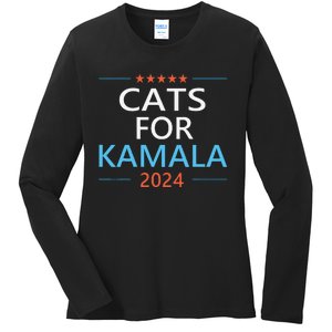 Cats For Kamala Harris 2024 Childless Cat Lady Jd Vance Ladies Long Sleeve Shirt