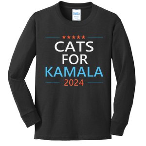 Cats For Kamala Harris 2024 Childless Cat Lady Jd Vance Kids Long Sleeve Shirt