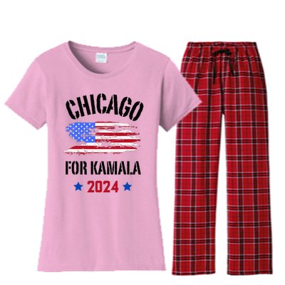 Chicago For Kamala 2024 Dnc Kamala Harris Supporter Women's Flannel Pajama Set