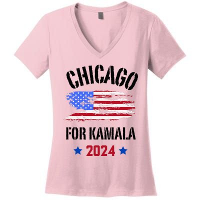 Chicago For Kamala 2024 Dnc Kamala Harris Supporter Women's V-Neck T-Shirt