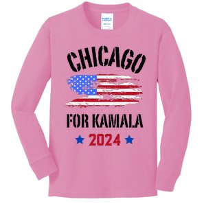 Chicago For Kamala 2024 Dnc Kamala Harris Supporter Kids Long Sleeve Shirt