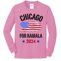 Chicago For Kamala 2024 Dnc Kamala Harris Supporter Kids Long Sleeve Shirt