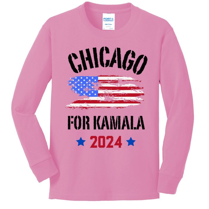 Chicago For Kamala 2024 Dnc Kamala Harris Supporter Kids Long Sleeve Shirt