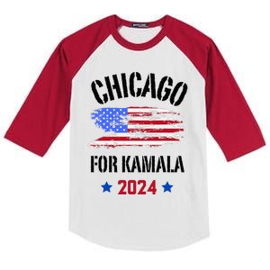 Chicago For Kamala 2024 Dnc Kamala Harris Supporter Kids Colorblock Raglan Jersey