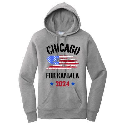 Chicago For Kamala 2024 Dnc Kamala Harris Supporter Women's Pullover Hoodie