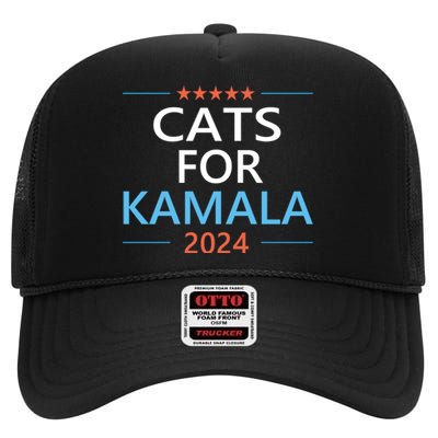 Cats For Kamala Harris 2024 Childless Cat Lady Jd Vance High Crown Mesh Back Trucker Hat