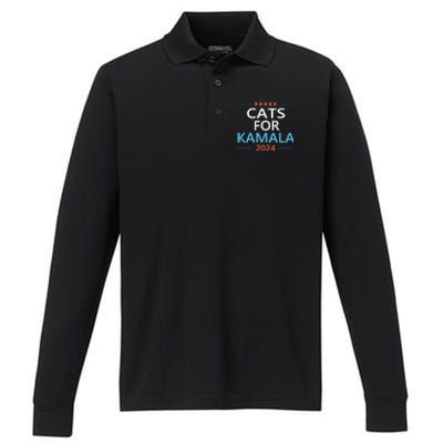 Cats For Kamala Harris 2024 Childless Cat Lady Jd Vance Performance Long Sleeve Polo