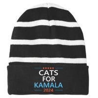 Cats For Kamala Harris 2024 Childless Cat Lady Jd Vance Striped Beanie with Solid Band