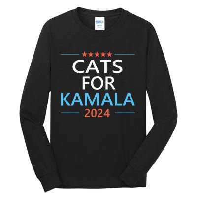 Cats For Kamala Harris 2024 Childless Cat Lady Jd Vance Tall Long Sleeve T-Shirt