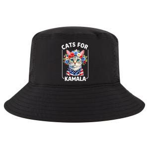 Cat For Kamala Funny Cat With Flowers American Usa Flag 2024 Cool Comfort Performance Bucket Hat