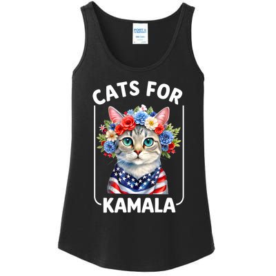 Cat For Kamala Funny Cat With Flowers American Usa Flag 2024 Ladies Essential Tank