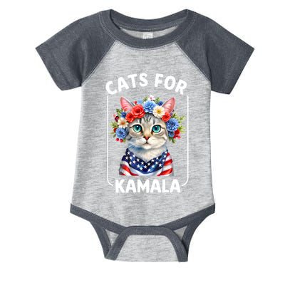 Cat For Kamala Funny Cat With Flowers American Usa Flag 2024 Infant Baby Jersey Bodysuit