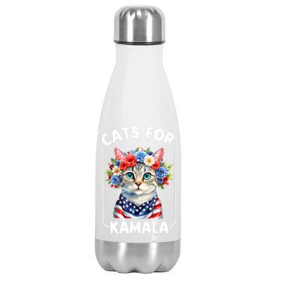 Cat For Kamala Funny Cat With Flowers American Usa Flag 2024 Stainless Steel Insulated Water Bottle