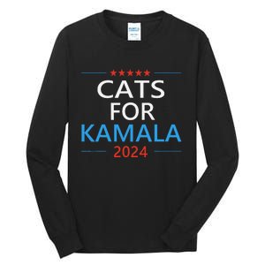 Cats For Kamala Harris 2024 Childless Cat Lady Jd Vance Tall Long Sleeve T-Shirt