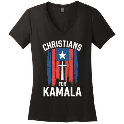 Christians For Kamala Patriotic American Harris Christians Women's V-Neck T-Shirt