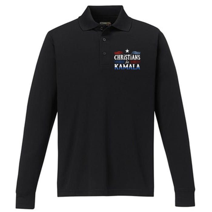 Christians For Kamala Patriotic American Harris Christians Performance Long Sleeve Polo