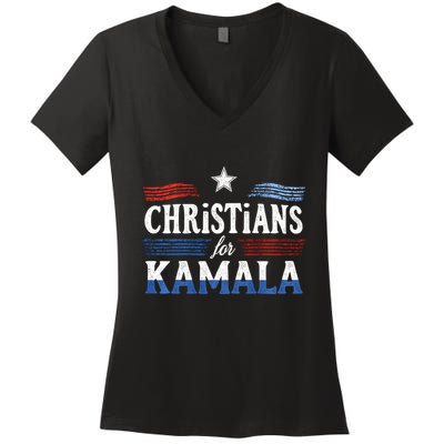 Christians For Kamala Patriotic American Harris Christians Women's V-Neck T-Shirt