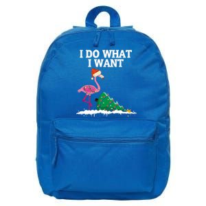 Cute Flamingo Knocking Over Christmas Tree I Do What I Want Gift 16 in Basic Backpack