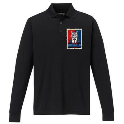 Cats For Kamala 2024 Cat Lady Kamala Cat Lovers Gift Performance Long Sleeve Polo