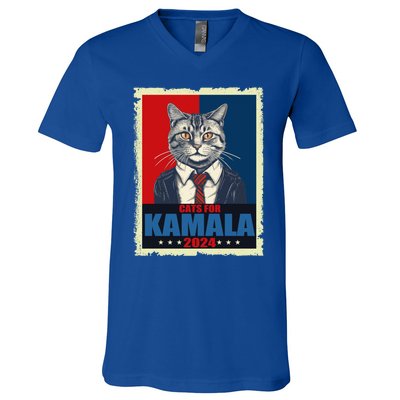 Cats For Kamala 2024 Cat Lady Kamala Cat Lovers Gift V-Neck T-Shirt