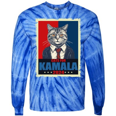 Cats For Kamala 2024 Cat Lady Kamala Cat Lovers Gift Tie-Dye Long Sleeve Shirt