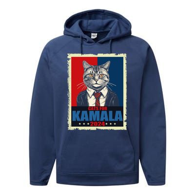 Cats For Kamala 2024 Cat Lady Kamala Cat Lovers Gift Performance Fleece Hoodie