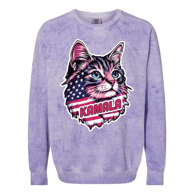 Cats For Kamala Harris Cute Red Blue Flag America Forward Gift Colorblast Crewneck Sweatshirt