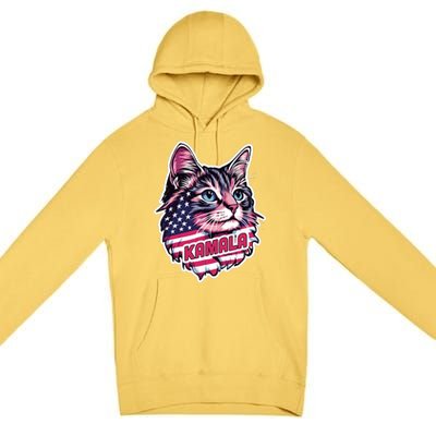 Cats For Kamala Harris Cute Red Blue Flag America Forward Gift Premium Pullover Hoodie