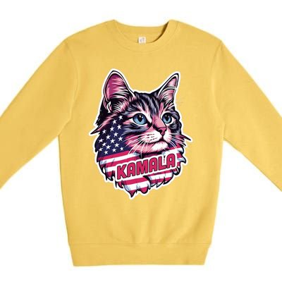 Cats For Kamala Harris Cute Red Blue Flag America Forward Gift Premium Crewneck Sweatshirt