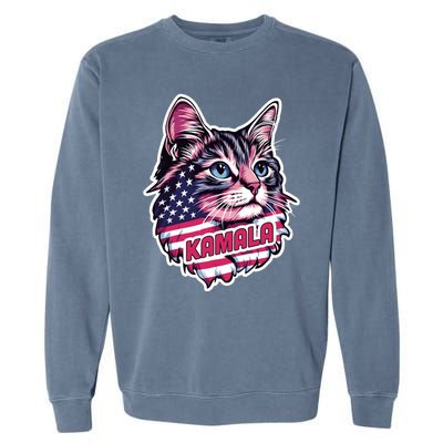 Cats For Kamala Harris Cute Red Blue Flag America Forward Gift Garment-Dyed Sweatshirt