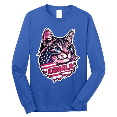 Cats For Kamala Harris Cute Red Blue Flag America Forward Gift Long Sleeve Shirt