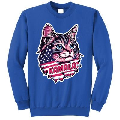 Cats For Kamala Harris Cute Red Blue Flag America Forward Gift Sweatshirt