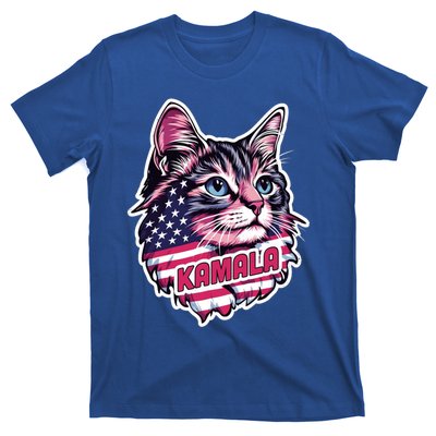 Cats For Kamala Harris Cute Red Blue Flag America Forward Gift T-Shirt