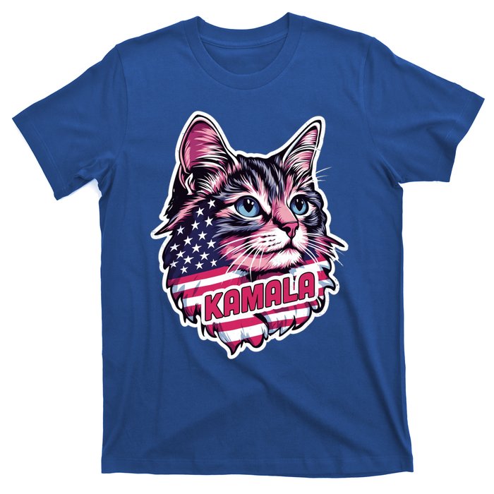 Cats For Kamala Harris Cute Red Blue Flag America Forward Gift T-Shirt