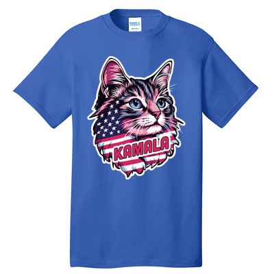 Cats For Kamala Harris Cute Red Blue Flag America Forward Gift Tall T-Shirt