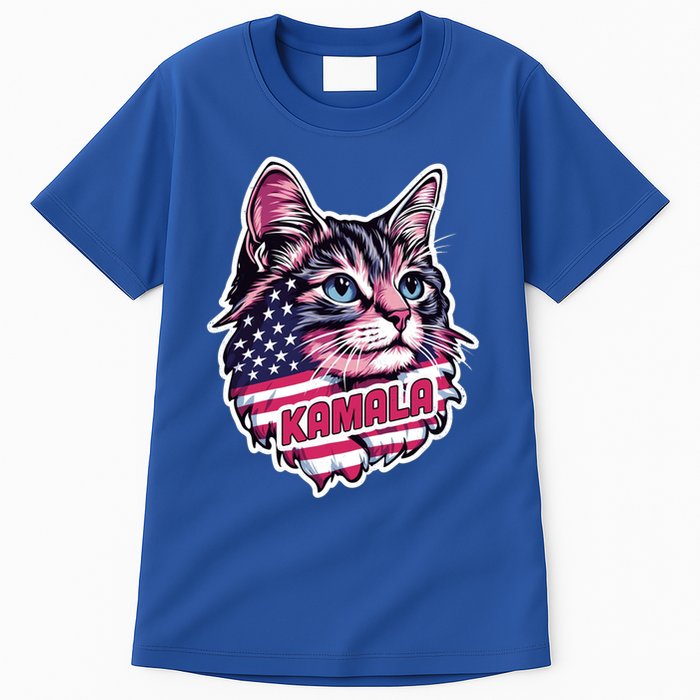 Cats For Kamala Harris Cute Red Blue Flag America Forward Gift Tall T-Shirt