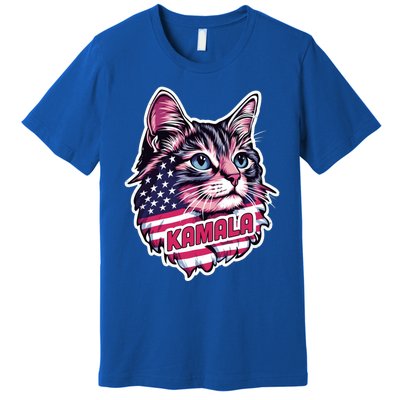 Cats For Kamala Harris Cute Red Blue Flag America Forward Gift Premium T-Shirt