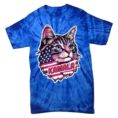 Cats For Kamala Harris Cute Red Blue Flag America Forward Gift Tie-Dye T-Shirt