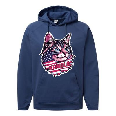 Cats For Kamala Harris Cute Red Blue Flag America Forward Gift Performance Fleece Hoodie